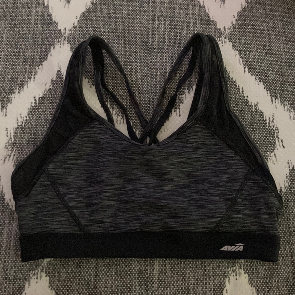 Black & gray mesh criss-cross back sports bra